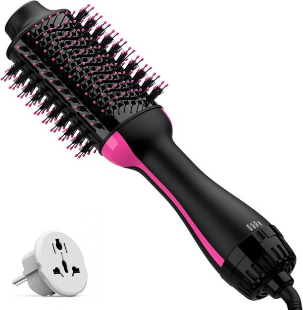 Dual Voltage Hair Dryer Brush with Negative Ion Anti-frizz Styler - Hot Air Volumizer for 110V-120V/220V-240V European and Travel Use